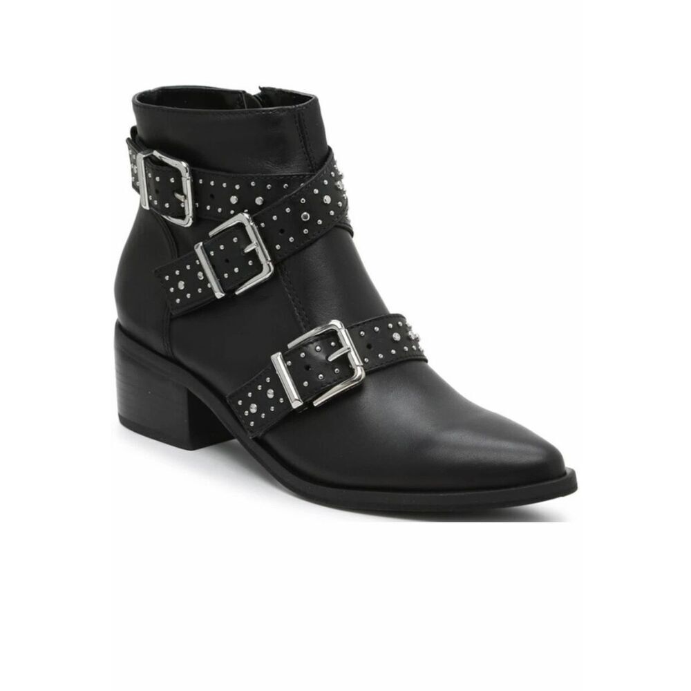 Steve Madden black studded rock leather Moto "Glori" boots women US 7M